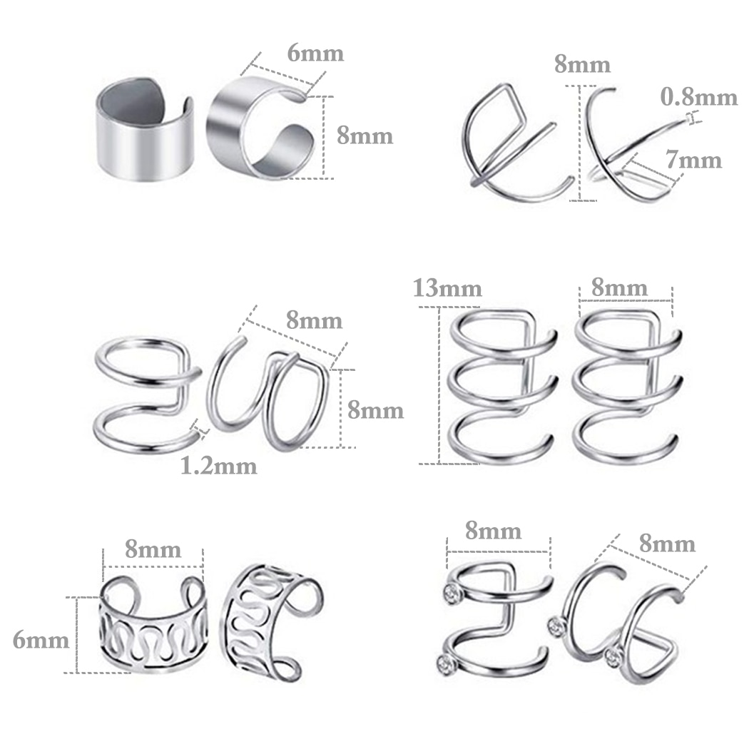 6 Pairs Punk Rock Ear Clip Manchet Wrap Oorbellen Geen Piercing-Clip Op Kraakbeen Wrap Earring