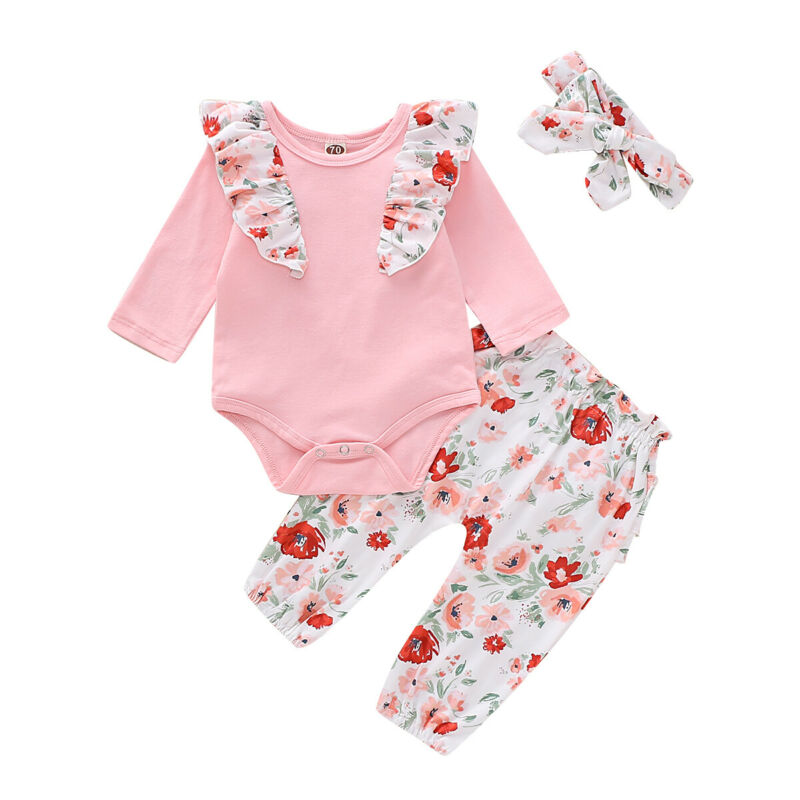 Baby Lente Herfst Kleding Baby Baby Girl Kid Verstoorde Longsleeved Tops Bodysuit Broek Hoofdband Winter Outfit 0-18M