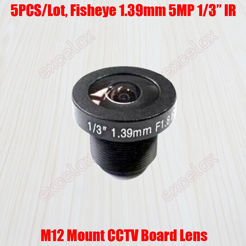 5 unids/lote 5MP 1/3 "1,39mm ojo de pez 185 grados F1.8 fijo Iris IR M12 CCTV lente de la placa para 2MP 3MP 4MP 5 megapíxeles cámara IP analógica