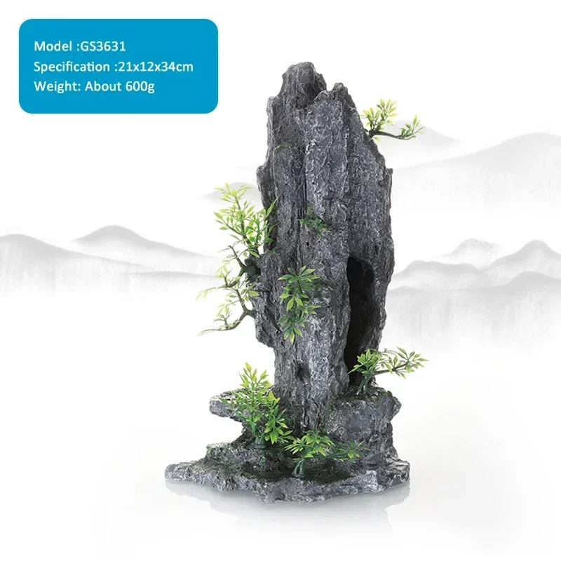 15-type decoratieve rotsen aquarium aquarium accessoires hars rotstuin aquarium decor vis verbergen gat rots voor aquarium: YELLOW