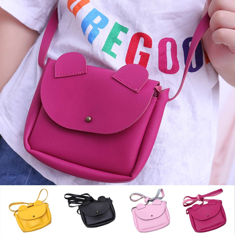 Nova chegada bonito dos desenhos animados orelhas crianças meninas bolsa de ombro crossbody estilingue couro do plutônio crianças pequena moeda carteira bolsa