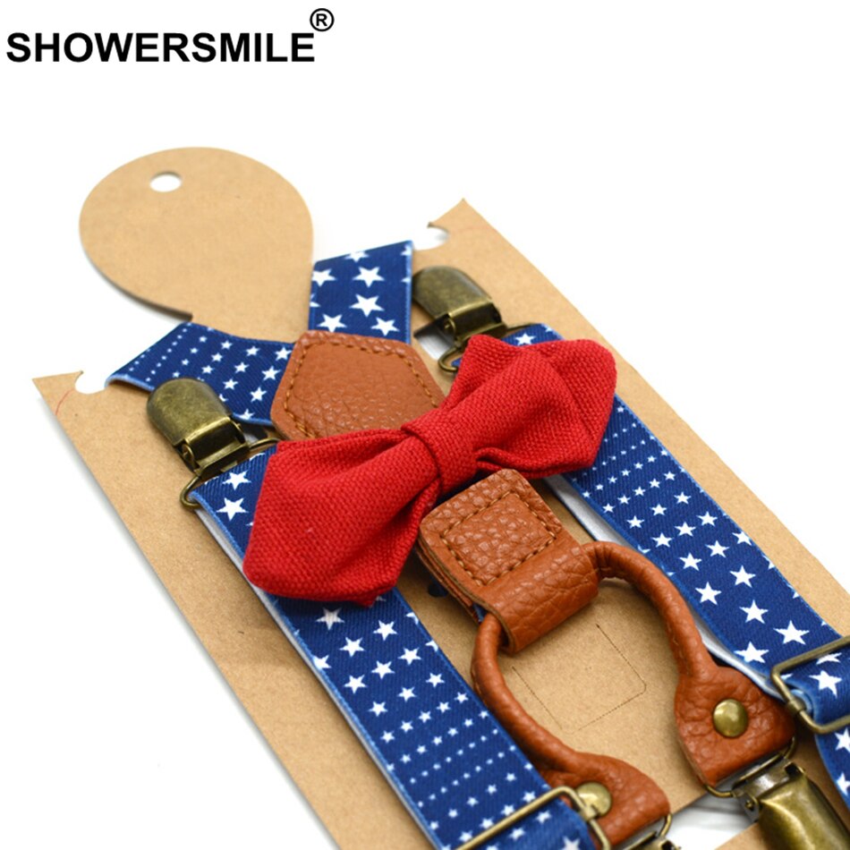 Showersmile butterfly seler drenge elastiske seler 4 klips børn y ryg stjerner mønster blå fest børnebukserrem
