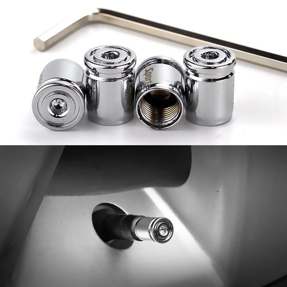 Bouchons de Valve d'air Anti-vol, capuchon de tige de Valve d'air de pneu de voiture, couvercle de capuchon de pression pour voitures SUV vélo alliage de Zinc scintillant coloré 4 pièces: Type A- Silver