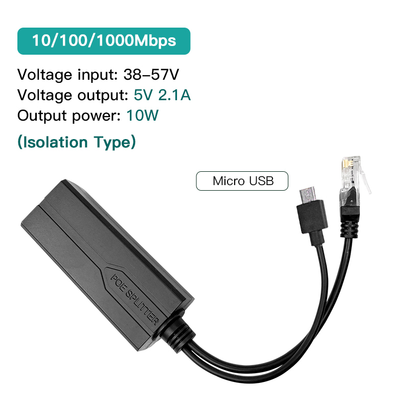 Standard POE Splitter 48V to 5V 12V 1.2A 2A Micro USB tpye-C 100M/1000M POE Camera Injector Power Supply for Huawei Hikvision: SKY BLUE / 25M