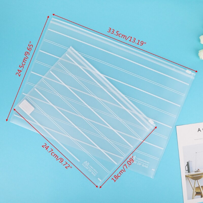 PVC A4 A5 Clear Transparent Plastic Waterproof Stationery Case Zipper Bag Pouch 24BB