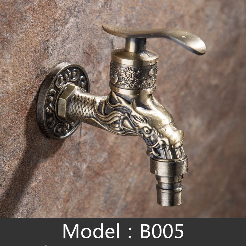 Alargador de pared tallado en Grifo para jardín antiguo de aleación de Zinc, adaptador de grifo de riego: B005-Zinc alloy