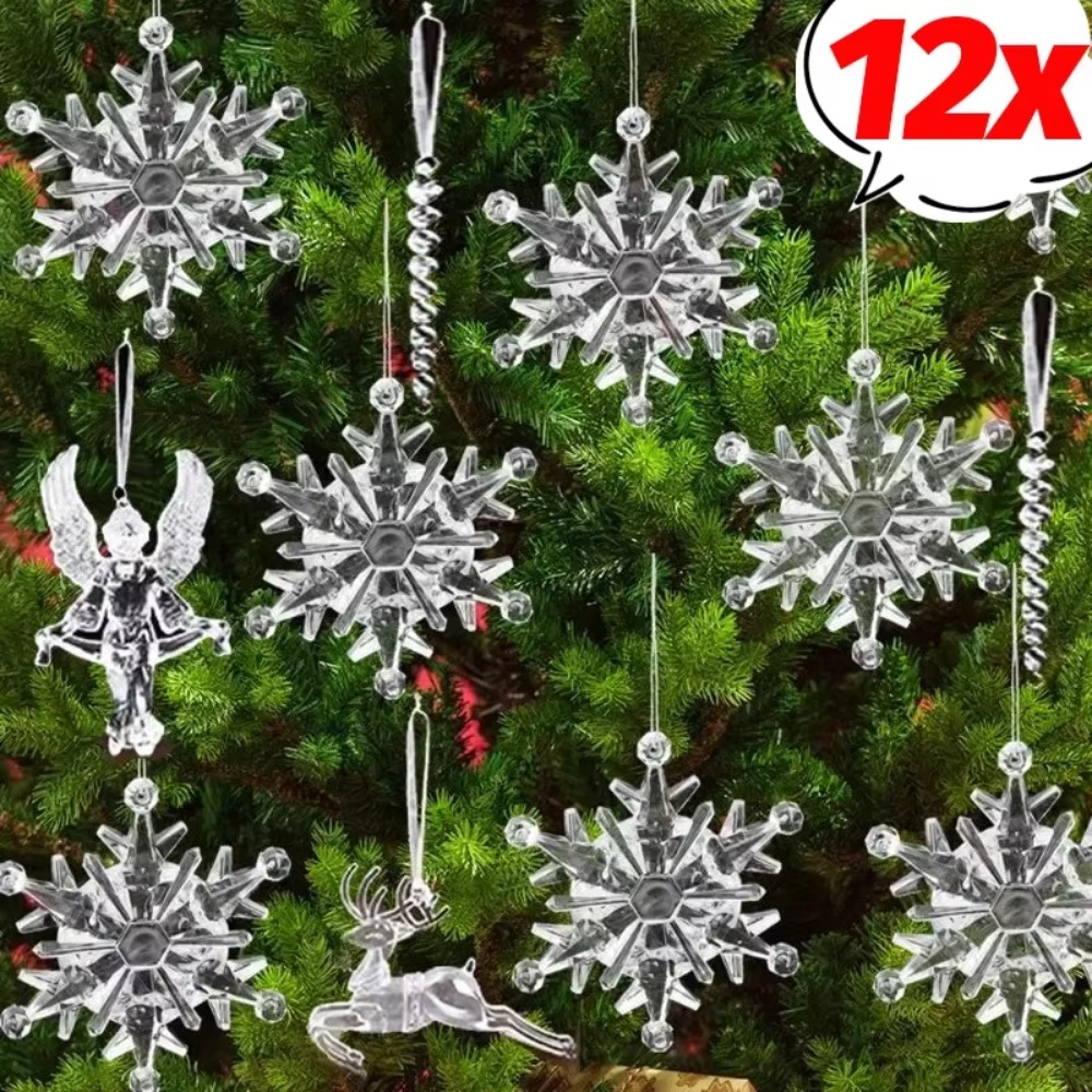 Joulu läpinäkyvä lumihiutale jääpuikko koriste tee-se-itse joulukuusi akryyli riipukset talvijuhla kodin roikkuva koristelu