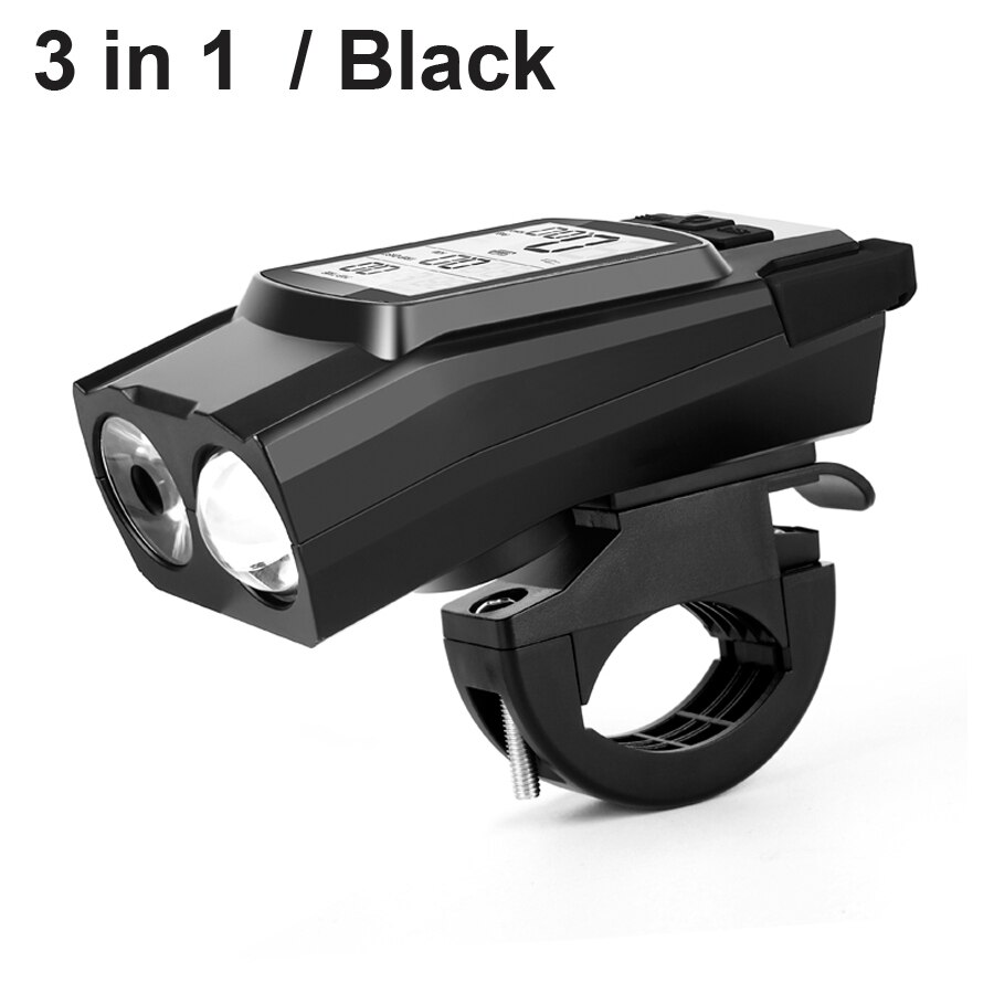 Newboler 3 em 1 luz da bicicleta computador lanterna led bicicleta frente luz ciclismo chifre à prova dusb água usb farol lâmpada de equitação: black 1 holder