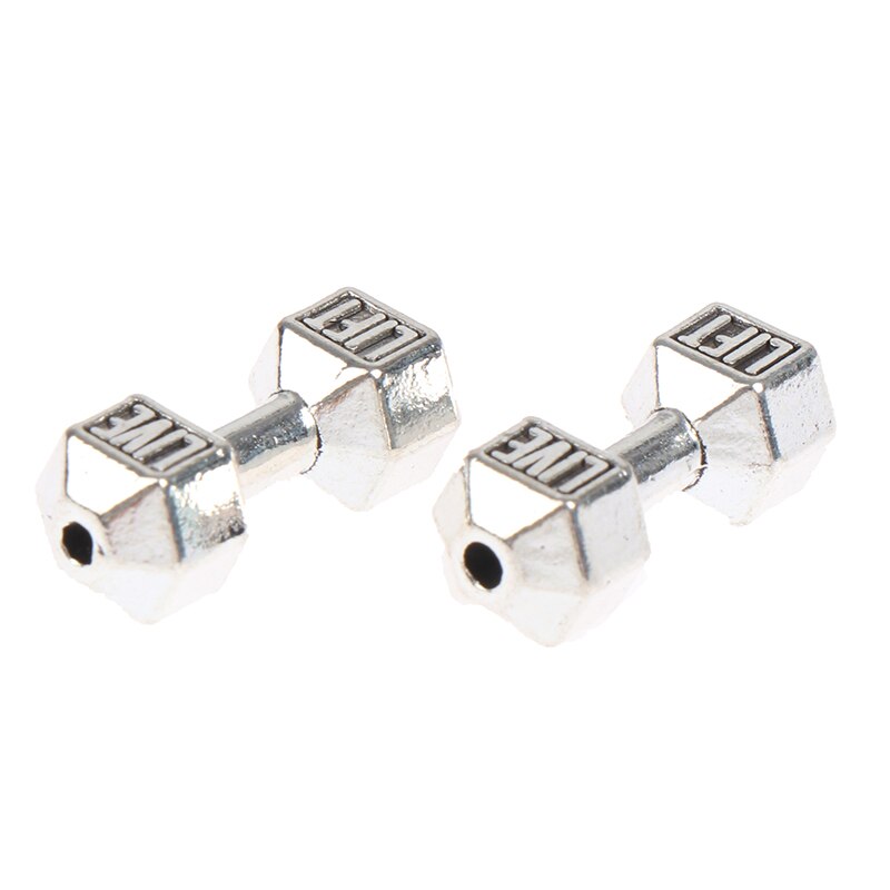 2Pcs 1/12 Dollhouse Miniature Barbell Dumbbells Fitness Weights Gym Model Toys 20*7mm: Silver