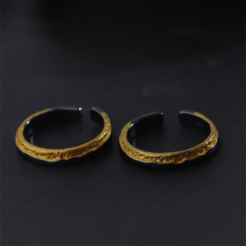 Retro Personality Rising Sun Gold Silver Color Collision Ring For Men Jewelry Trendy Couple Ring 925 Silver Male Jewelry Open
