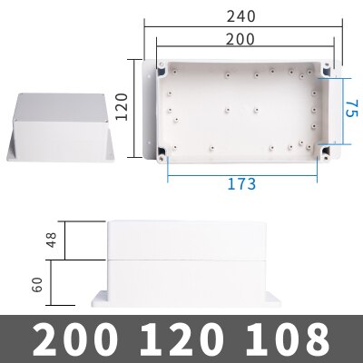 IP68 Waterproof Enclosure Plastic Box Electronic Project Outdoor Instrument Electrical Project Box Junction Housing with ears: 200-120-108