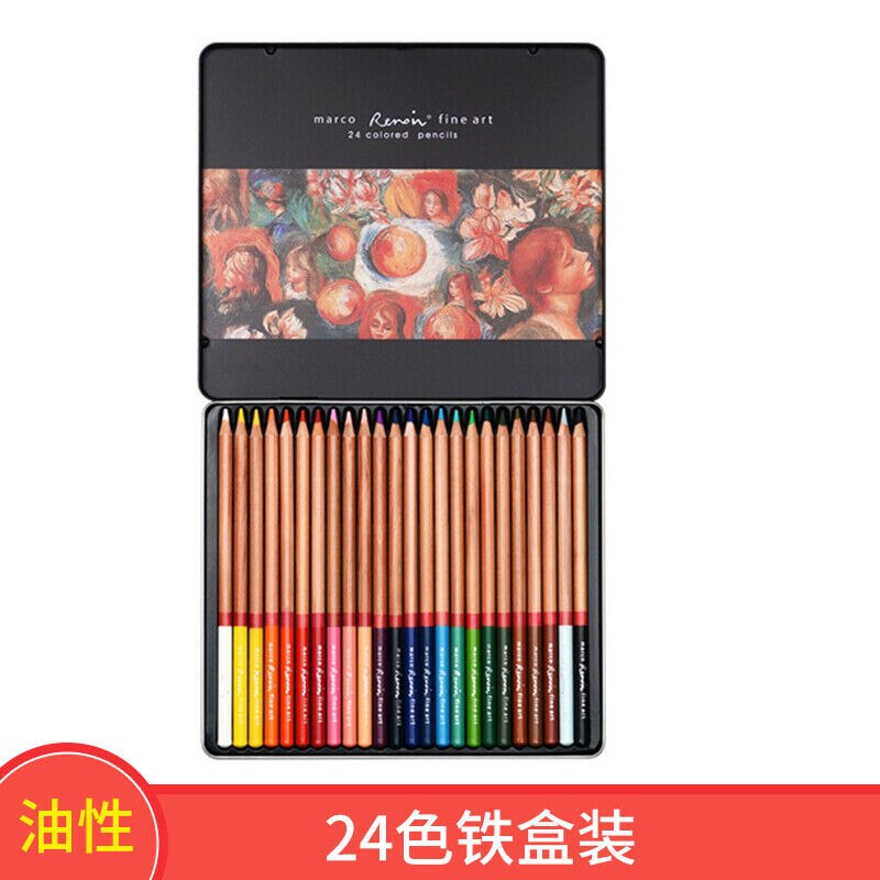 Marco Renoir Fine12/24/36/48/72/100/120 Colors Drawing Oil Base Pencil Tin Set: 24 Colors