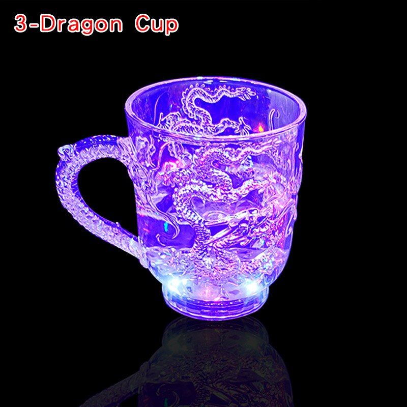 LED Luminous Cup Kids Toys Glow In The Dark Toys Party Wedding Decoration Liquid Induction Mug Wine Glass Beer Cup Toys: 3-Dragon Cup