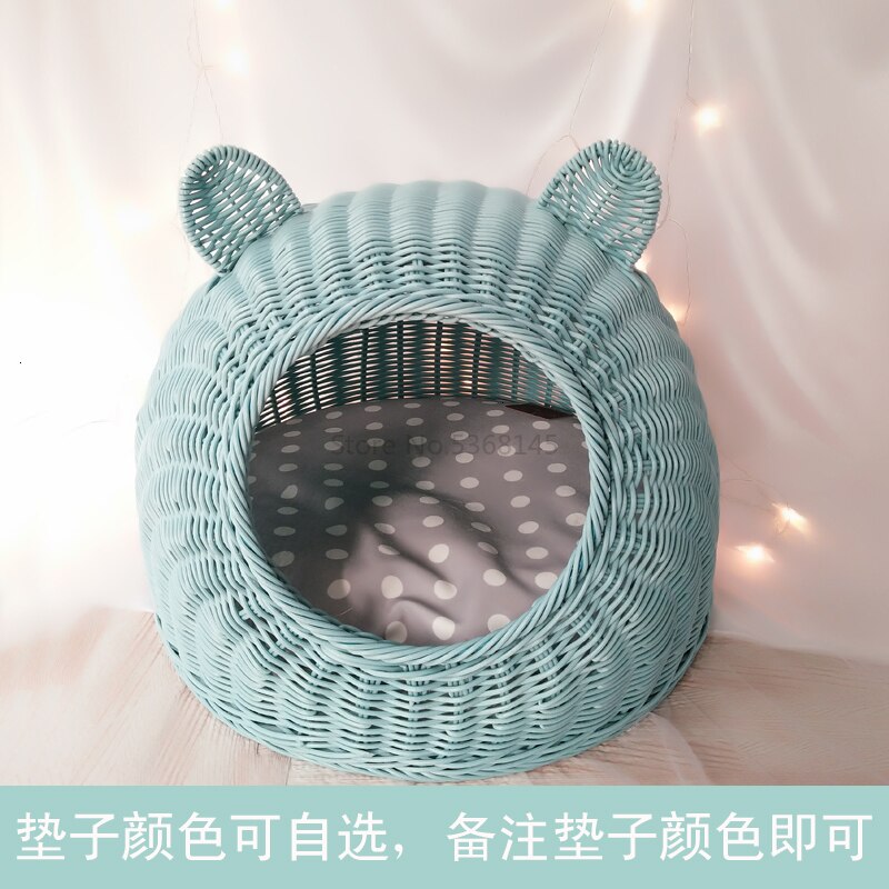 Caseta para gatos mimbre cuatro estaciones Red Universal lavable Casa Roja s verano pequeña perrera siamesa: green