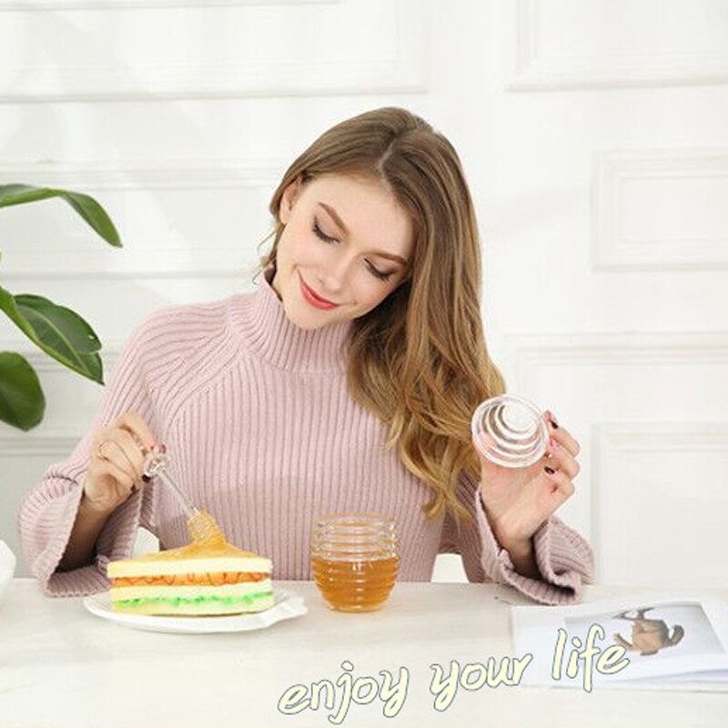 Acrylic Jam Jar Honeycomb Shaped Honey Dispenser with Dipper Honey Jar Spice Sauce Container Kitchen Storage Pot Tool