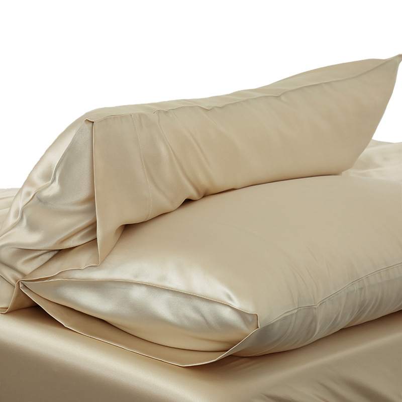 Solid dronning / standard silke satin pudebetræk sengetøj pudebetræk glat hjem: Beige
