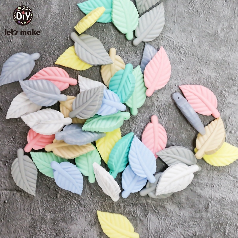 Låt oss göra 50pc silikonpärlor för babyskallerleksaker på sängkläder spjälsäng mobilhänge babybitring leksak pärlor blad