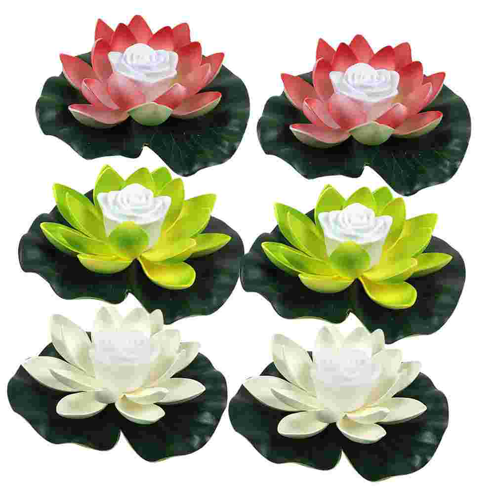 6Pcs Water Floating Lotus Light Romantic Wishing Light Water Lantern Flower Shaped Pool Light Light With Batteries