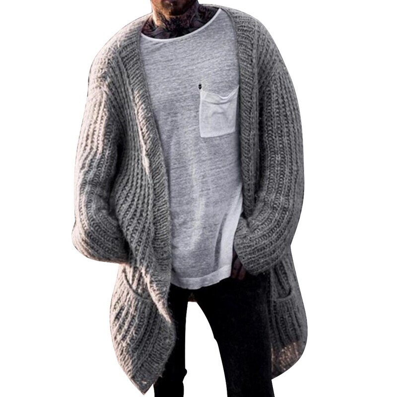 Homme couleur uni Cardigan manches longues Cardigan ample grande taille manteau longue longueur haut: E707372 / S