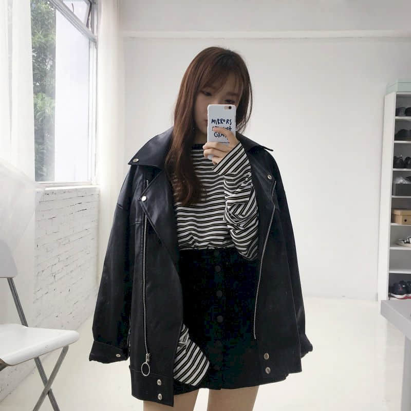 Motorcykel läder män kvinnor korean löst oversize jacka ungdom kort jacka par street cool kläder hiphop outwear