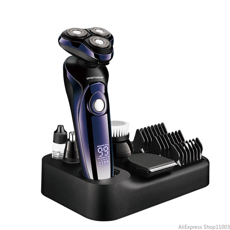 SPORTSMAN SM-530 Electric Men&#39;s Razor Multifunctional Base Rechargeable Digital Washable Shaver