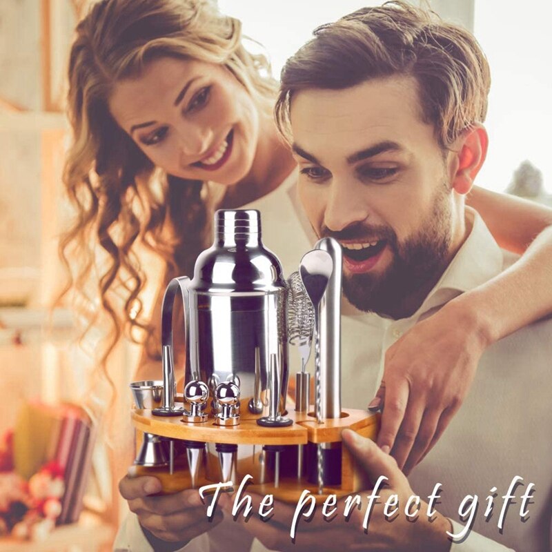 Kit de barman de 12 pièces avec support ensemble de secoueur à Cocktail en acier inoxydable-Martini Shaker Jigger passoire barre mélangeur cuillère