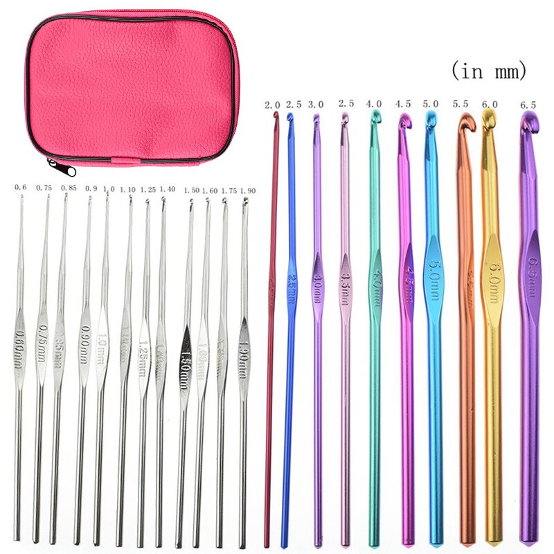 Premium Crochet Hooks Set With Case 35 Styles Knitting Needles Set DIY Needle Arts Craft Scissors Stitch Markers Sewing Tools: CH002 Rose