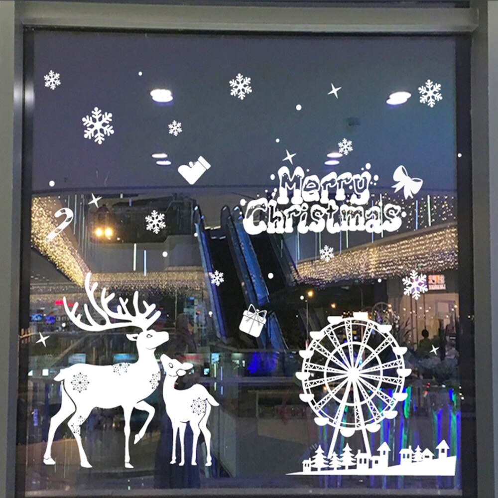 Year White deer Window Stickers Christmas Wall Stickers Snow Christmas Decoration Bedroom PVC electrosta Wallpaper stickers: H