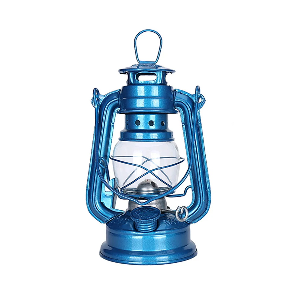Linterna de queroseno de Metal, linterna Vintage para quemar aceite, lámparas de mesa de huracanes con mango para acampar, hogar y Patio: Azul