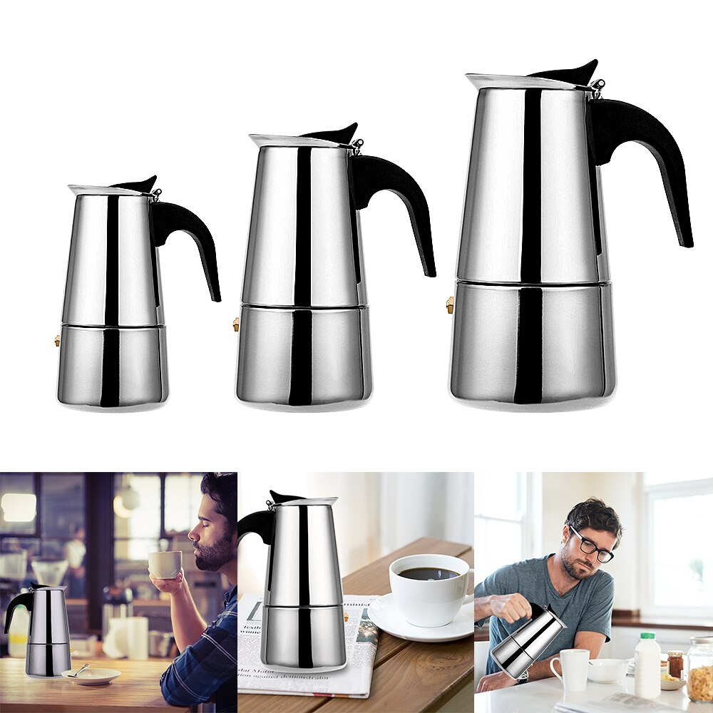 100/200 / 300ml stainless steel filter stove top Moka espresso coffee maker Moka Italian coffee machine household items