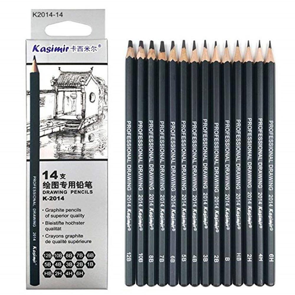 14pcs Sketch Pencils Set 6H-12B Art Sketching Drawing Graphite Pencils for Artist Studens Adults: White