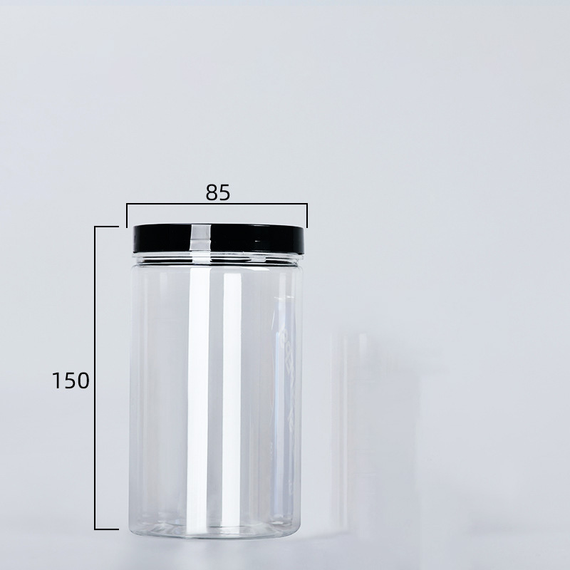 Botella de embalaje de plástico PET transparente, botellas de sellado vacías, cubo Circular, almacenamiento, tarro de galletas, contenedor de tanque de sellado de grado alimenticio, 1 unidad