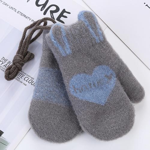 Winter Gestrickte freundlicher Handschuhe Warme Nette Liebe Herz aufbringen Honig Buchstaben Gestrickte Handschuhe Fäustlinge Kind Jungen Mädchen 0-3 jahre alt: grau