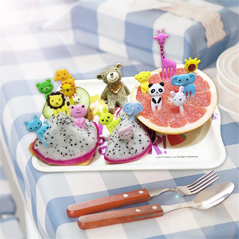 Fourchette à fruits dessin animé Animal Party Buffet Fruit Dessert nourriture Cocktail Sandwich bâton de fourchette à Sandwich fête à domicile articles de table pour enfants 1 ensemble