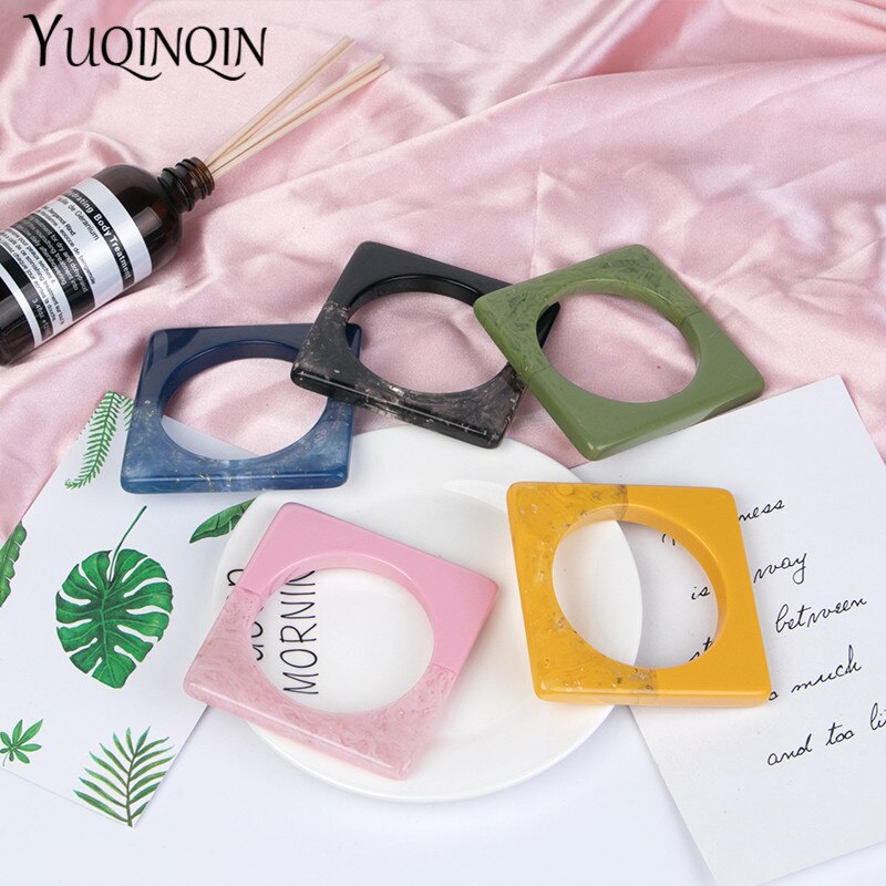Pulseira vintage de resina, bracelete quadrado para mulheres, joias da moda, acrílico, geométrica, grande, para festa, pulseira para meninas