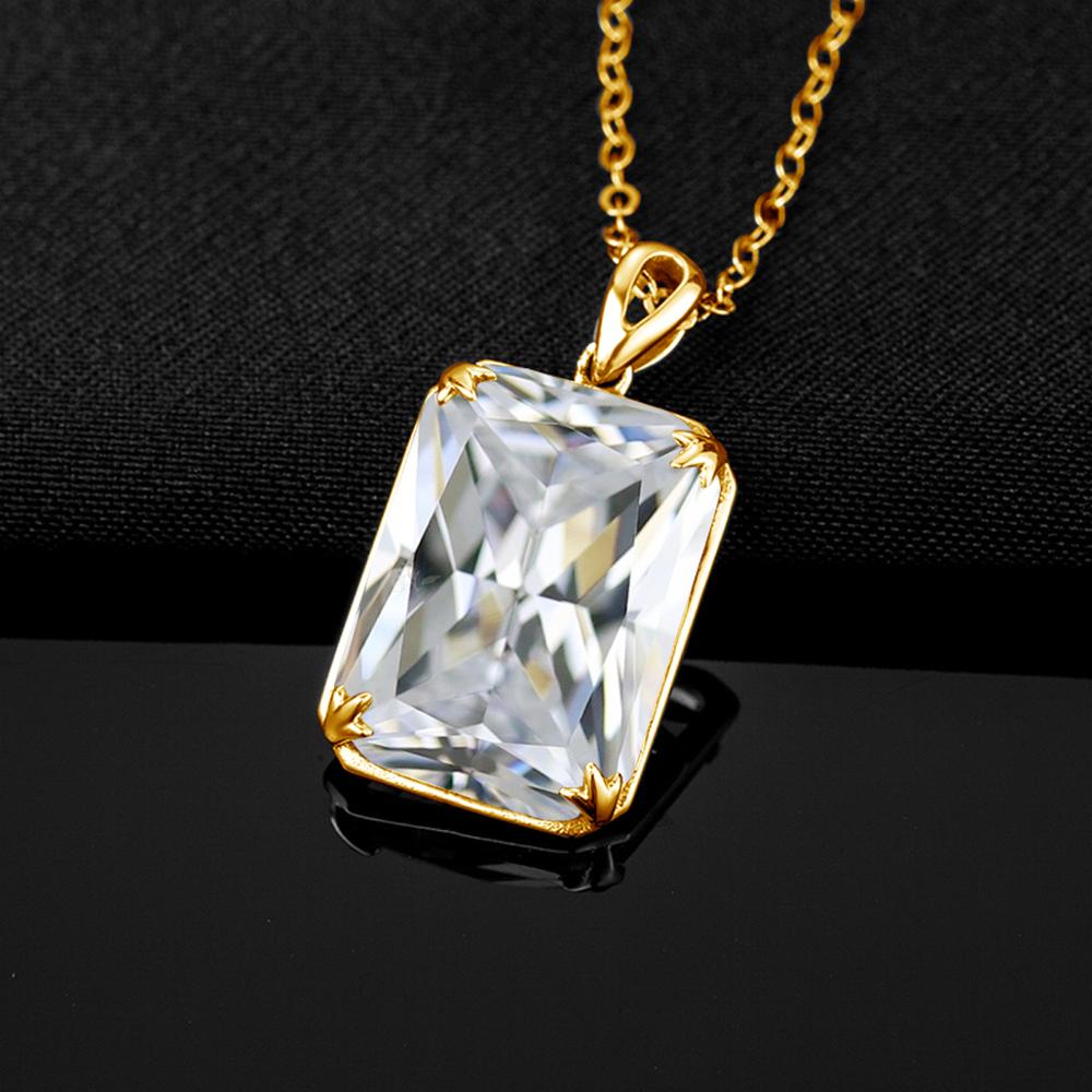 Szjinao Silver Pendant For Women 14K Gold Color Genuine 925 Sterling Silver Rectangle Gemstones Trendy Jewelry Handmade
