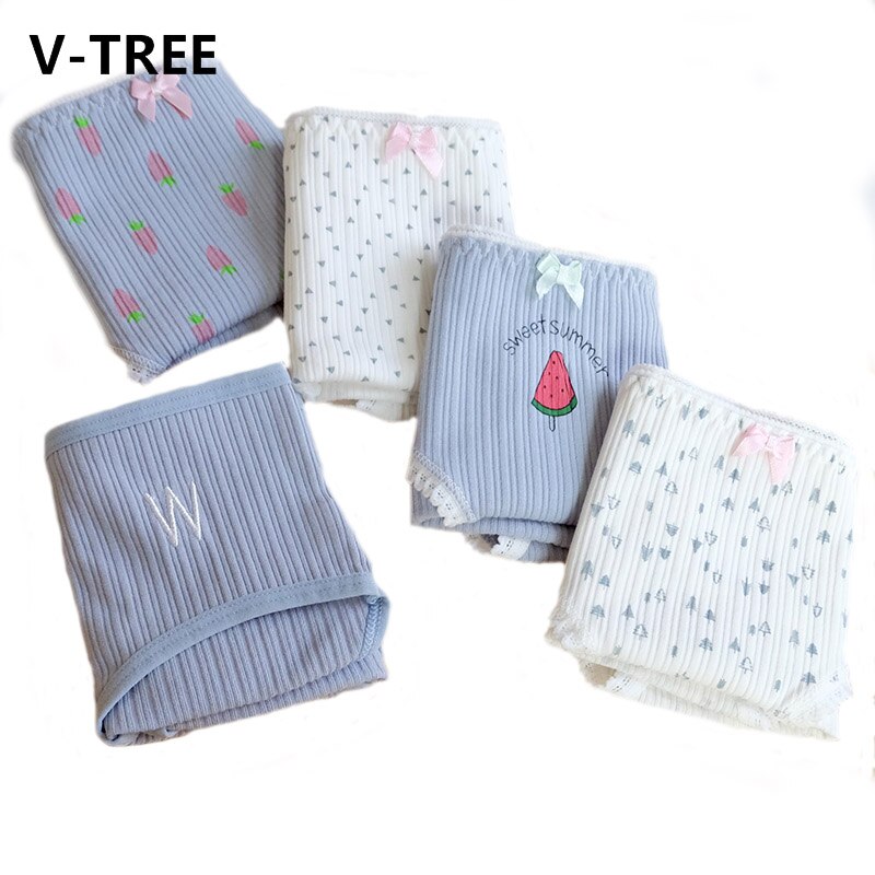 Culottes en coton pour filles, 5 pièces, culottes de dessin animé mignon pour adolescentes, slips confortables, V-TREE