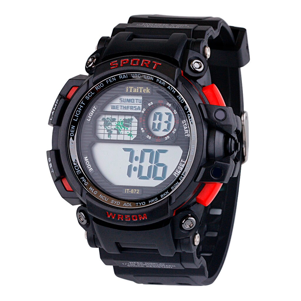 Multifunctionele Heren Horloge Waterdicht Jongen Lcd Digitale Horloge Stopwatch Sport Horloge Erkek Kol Saati Relogio Masculino: Rood