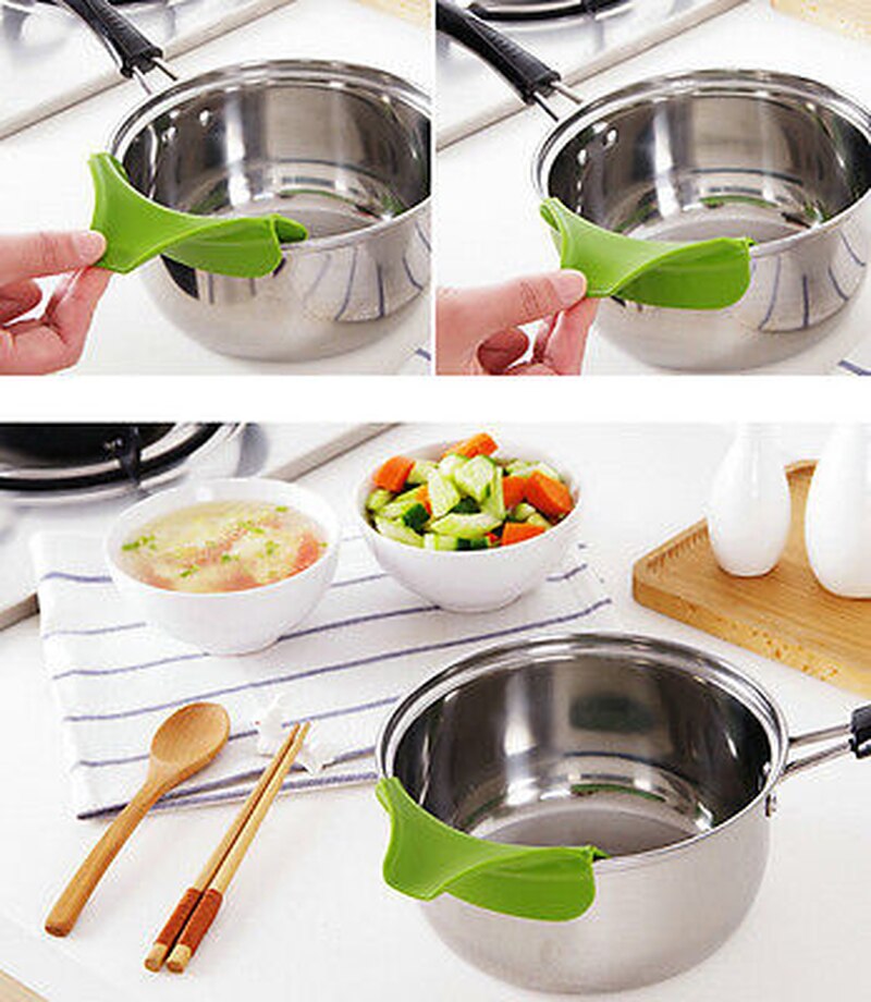 Silikonowy lejek robić zupy, gadżet kuchenny, narzędzia, deflektor wody, akcesoria robić gotowania, uchwyt na garnek, metalowa patelnia