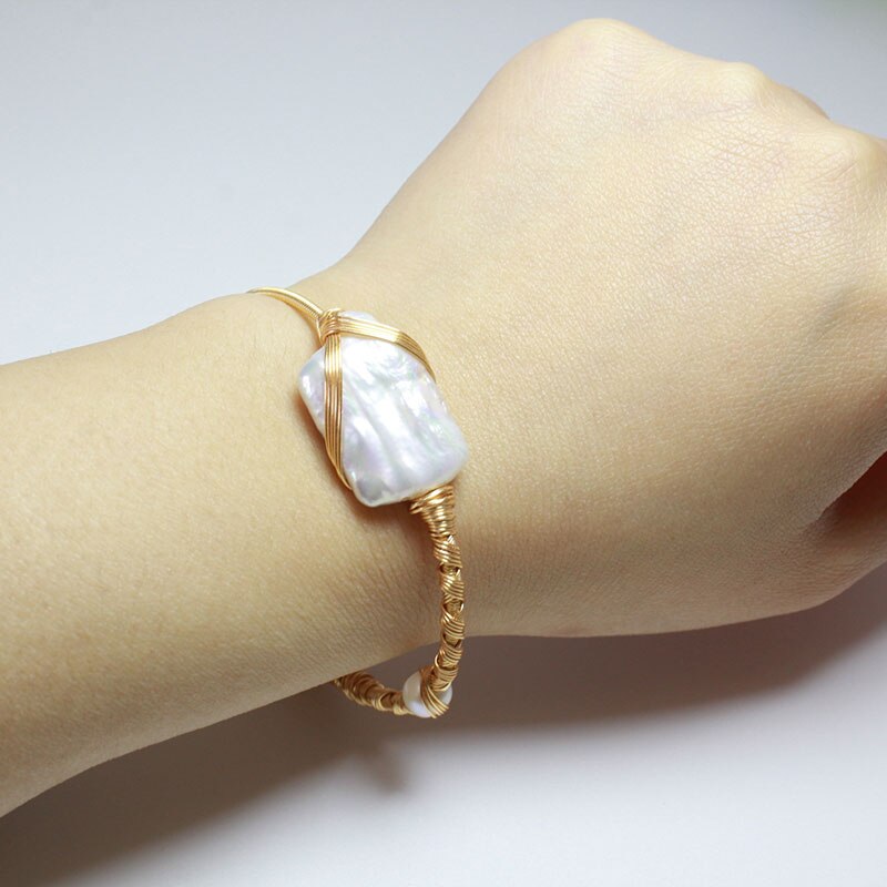 Bulk Natuurlijke Rechthoek Parel Manchet Armbanden Koper Mode-sieraden Armbanden Luxe Voor Vrouwen Verstelbare 55Cm