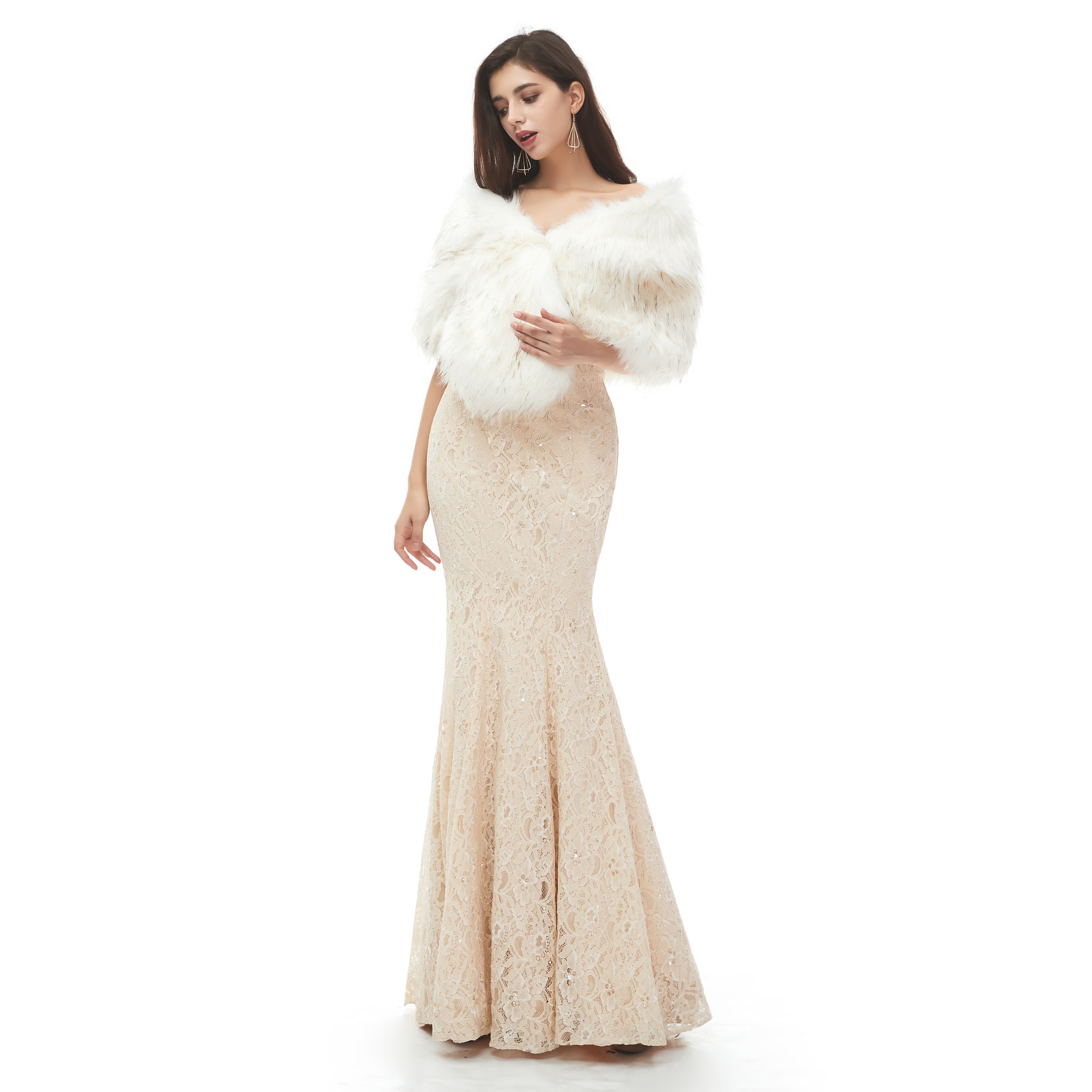 JaneVini Women Shrugs Faux Fur Wraps Formal Winter Warm Bridal Cape Bolero Evening Wraps Wedding Stoles Accessories