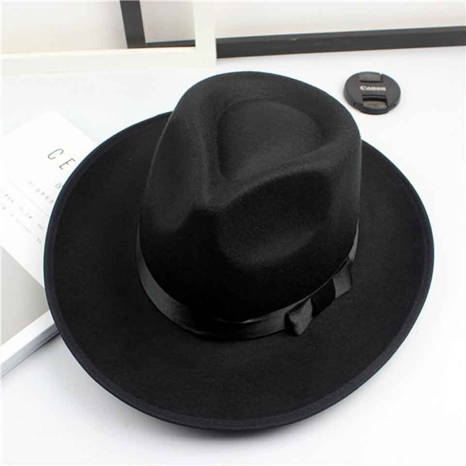Solid Vilt Fedora Hoed Voor Mannen Brede Rand Dames Trilby Chapeu Vilten Hoed Vrouwen Mannen Jazz Hoed Kerk Godfather sombrero Caps