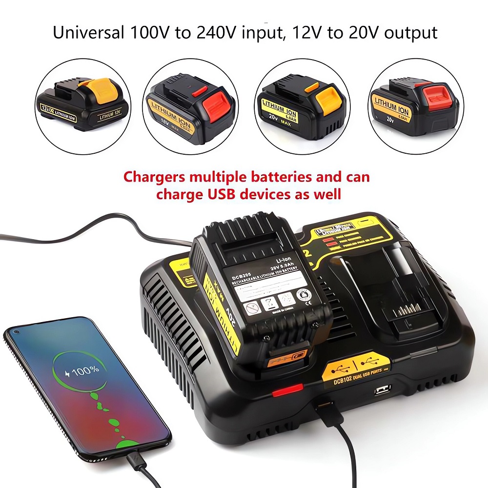 Batterie Li-ion pour DeWalt 12V 14.4V 18V 20V, DCB102 DCB118 DCB112 DCB200 DCB201