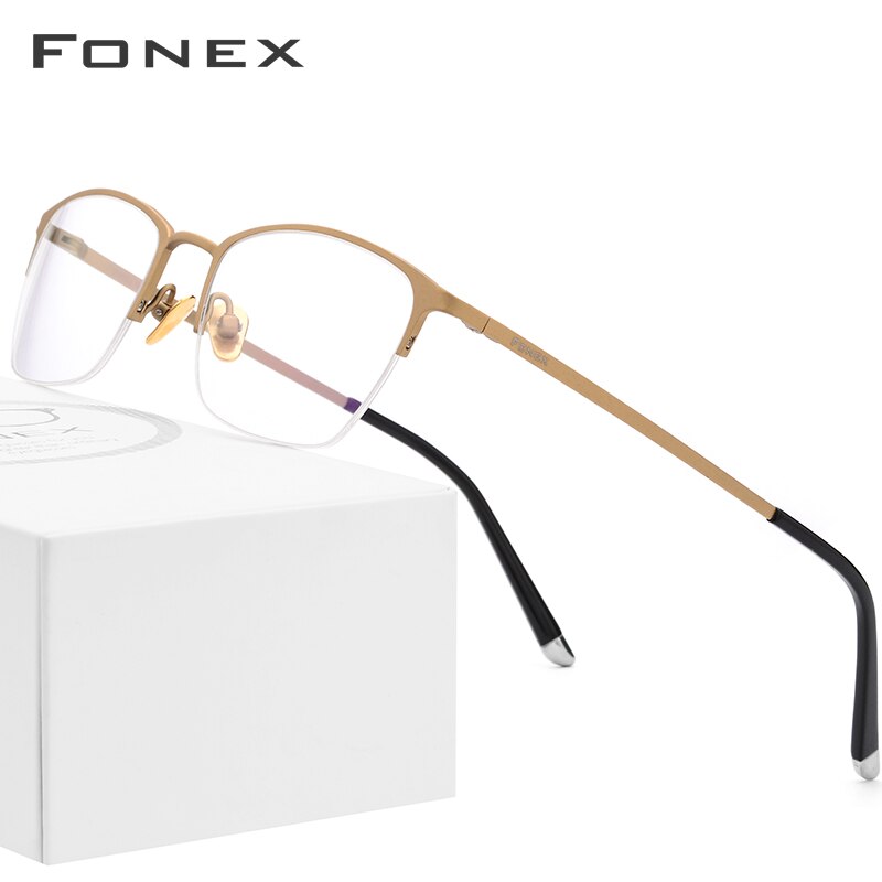 FONEX montura de gafas para hombre gafas ópticas de titanio puro prescripción media llanta gafas Semi sin montura marcos de gafas 8502: Dorado