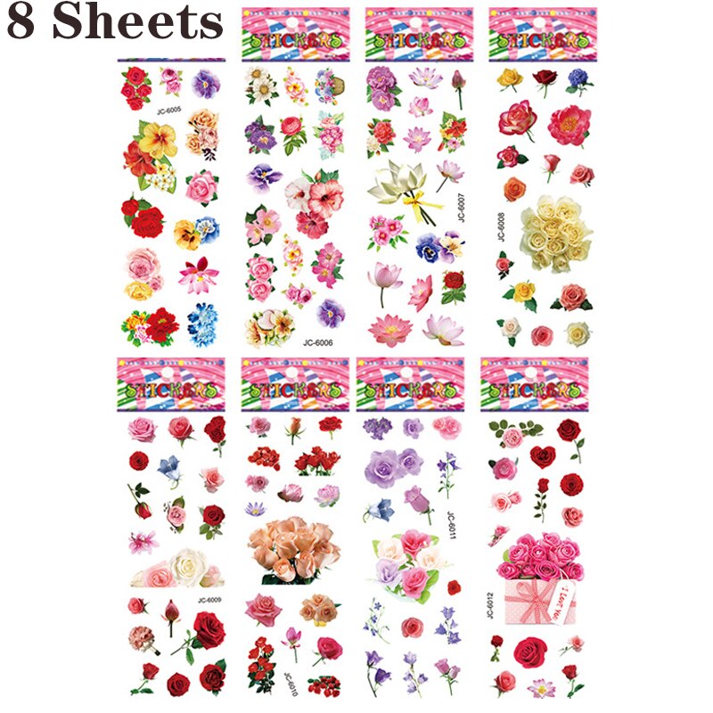 20/8 Diffetent Lenzuola 3D Puffy Adesivi All'ingrosso per le Ragazze Dei Ragazzi Animale di Pesce Auto Dinosauro Del Fumetto Classic Education Giocattoli Per Bambini Regali: 8 sheets flowers