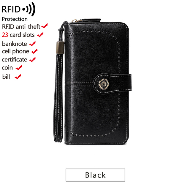 Naisten lompakko rfid varkaudenesto nahkalompakot naisille pitkä vetoketjullinen suuri naisten clutch-laukku naisten käsilaukku korttikotelo: Asia selvä