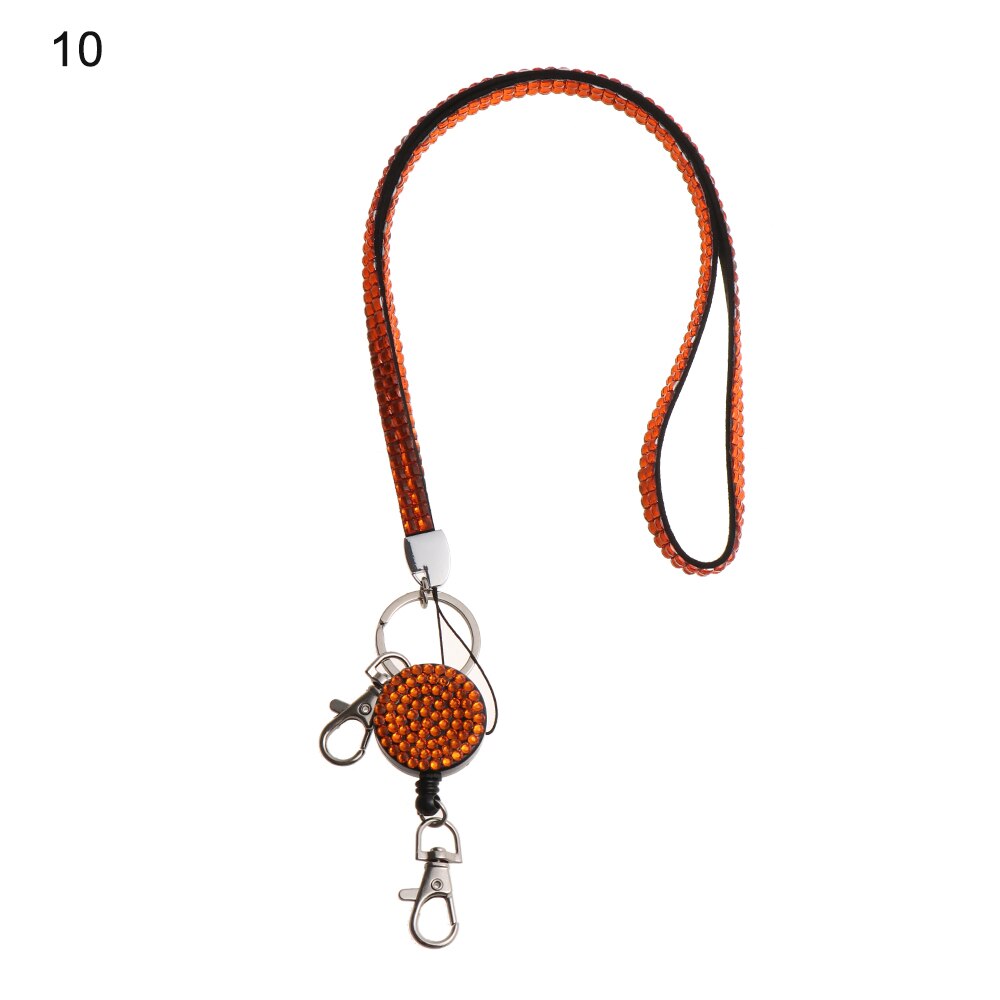 ID Card Holder Neck Strap Rhinestone Retractable Reel Necklace Hanging Rope Lanyard Lightweight: Orange