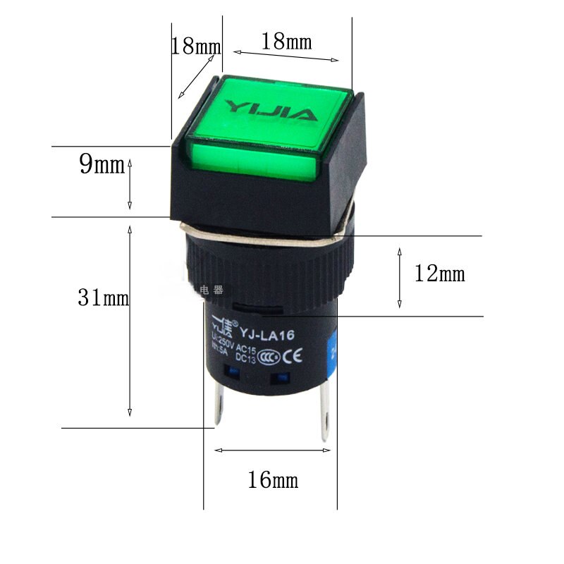 10 stks/partij 16mm Pin Terminals Rechthoekige Lampje Signaal Lamp AC en DC 12 V/24 V/ 220 V LA16-D/J