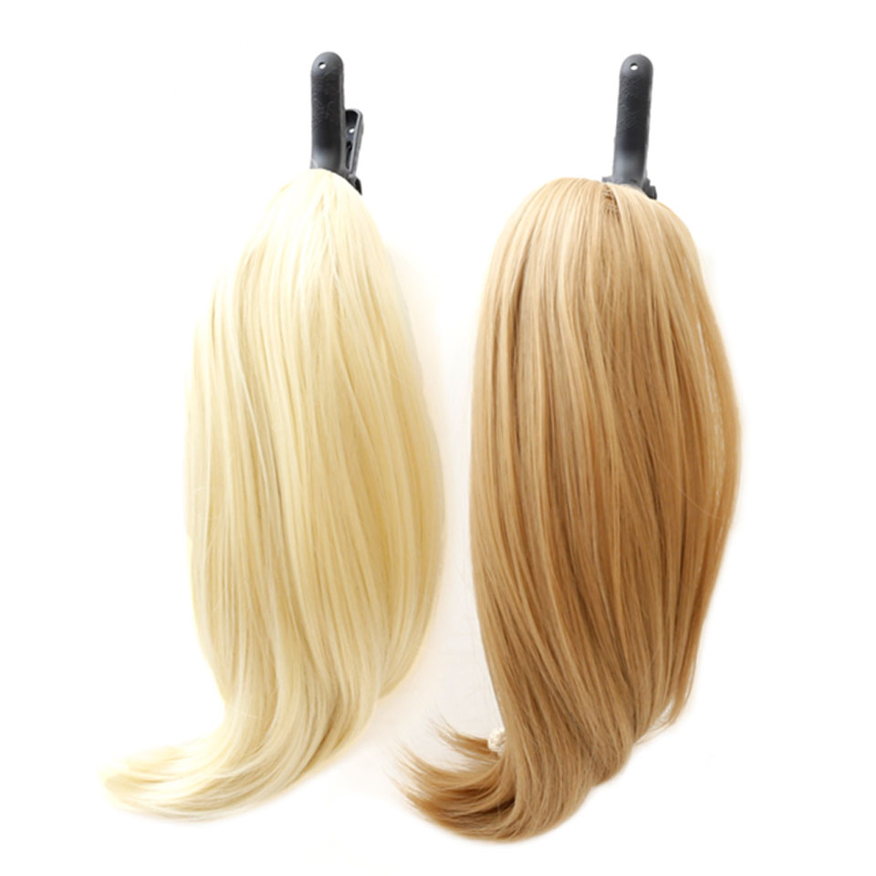 MANWEI, cabello corto liso, marrón, negro, Little Pony Tail, moño de cabello sintético, garra de cabello, extensiones de cabello de coleta