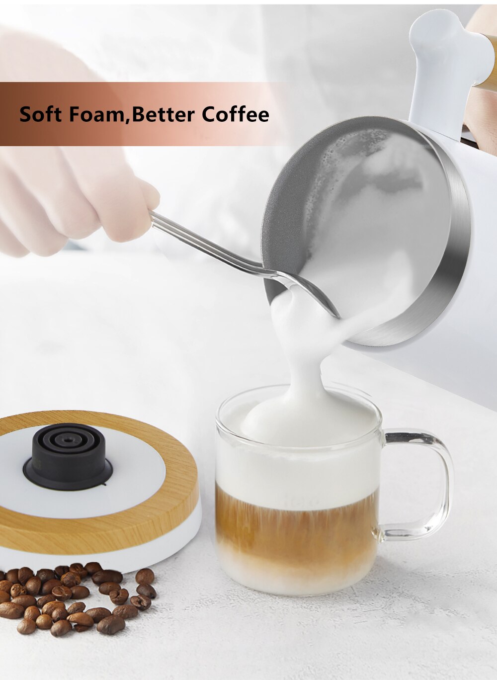 Biolomix maidonvaahdotin 4 in 1 sähköinen maidon höyrytin ja kylmä maitovaahto kahvivaahtokone cappuccinoa, lattea, maitoa varten